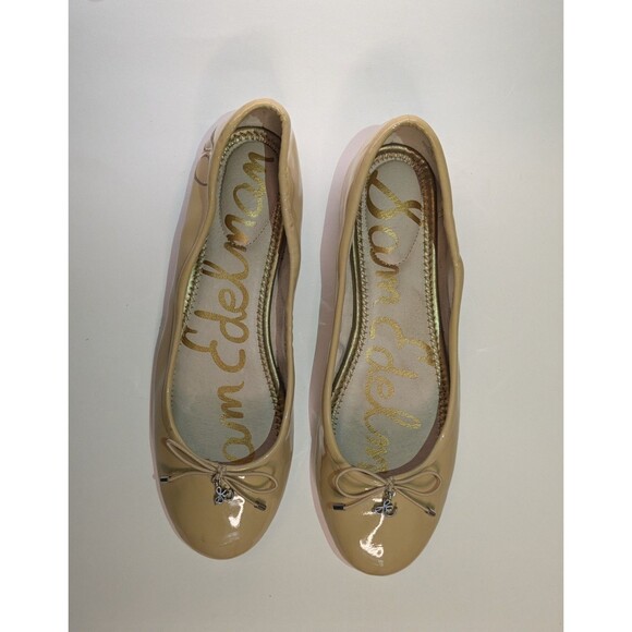 Sam Edelman Felicia Shoes Bow Ballet Flat Luxe Nude Beige Patent Leather Sz 7.5 - Picture 3 of 6